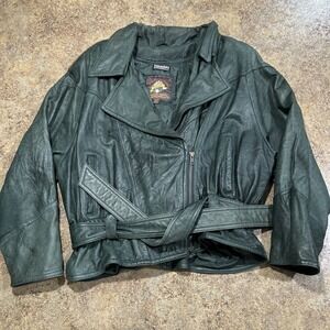 Vtg Wilsons Adventure Bound Green Leather Biker Jacket Large Thinsulate